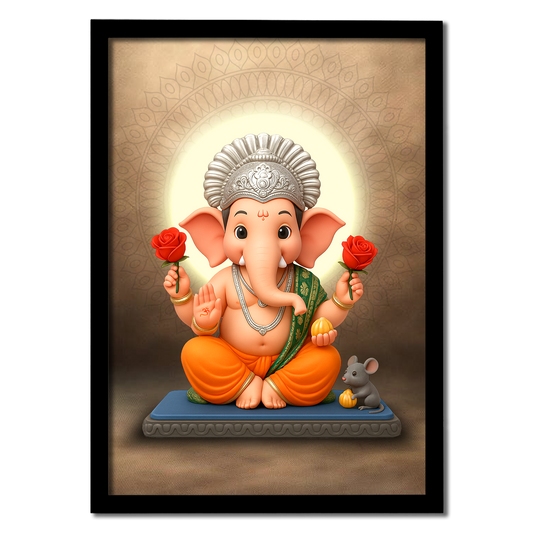 Lord Ganesha Wall Art (Cute Form with Mushak) Photo Frame