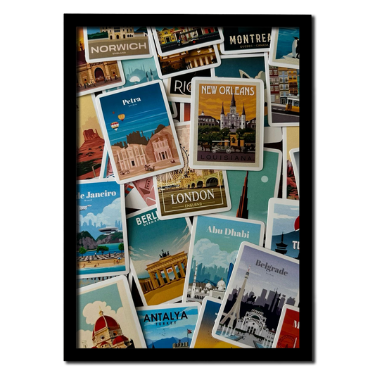 Postcard Passport: A Visual Journey Around the World Wall Frame